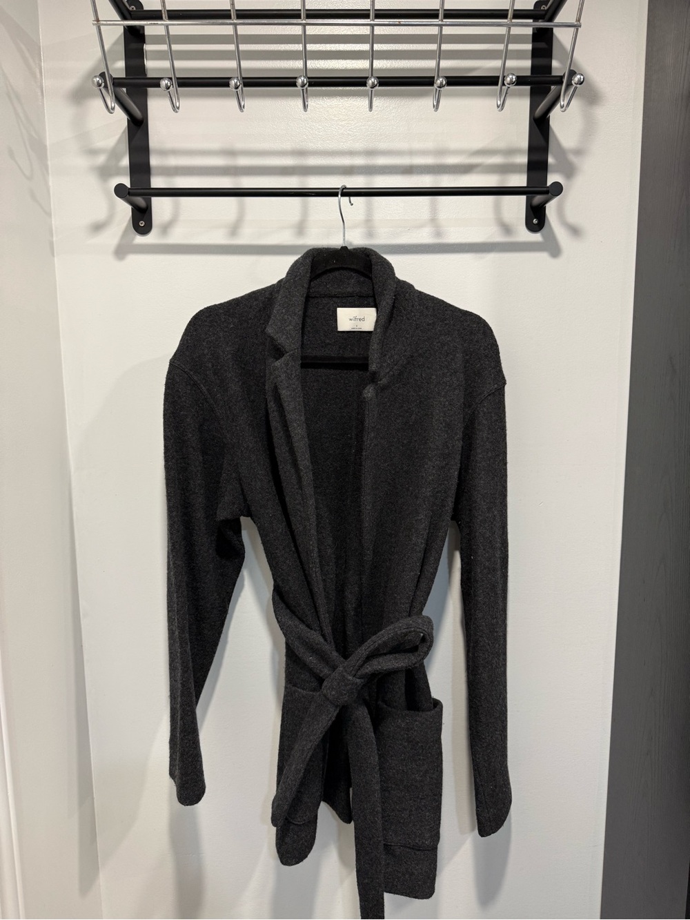 Aritzia Wilfred Wool-Blend Charcoal Belted Cardigan